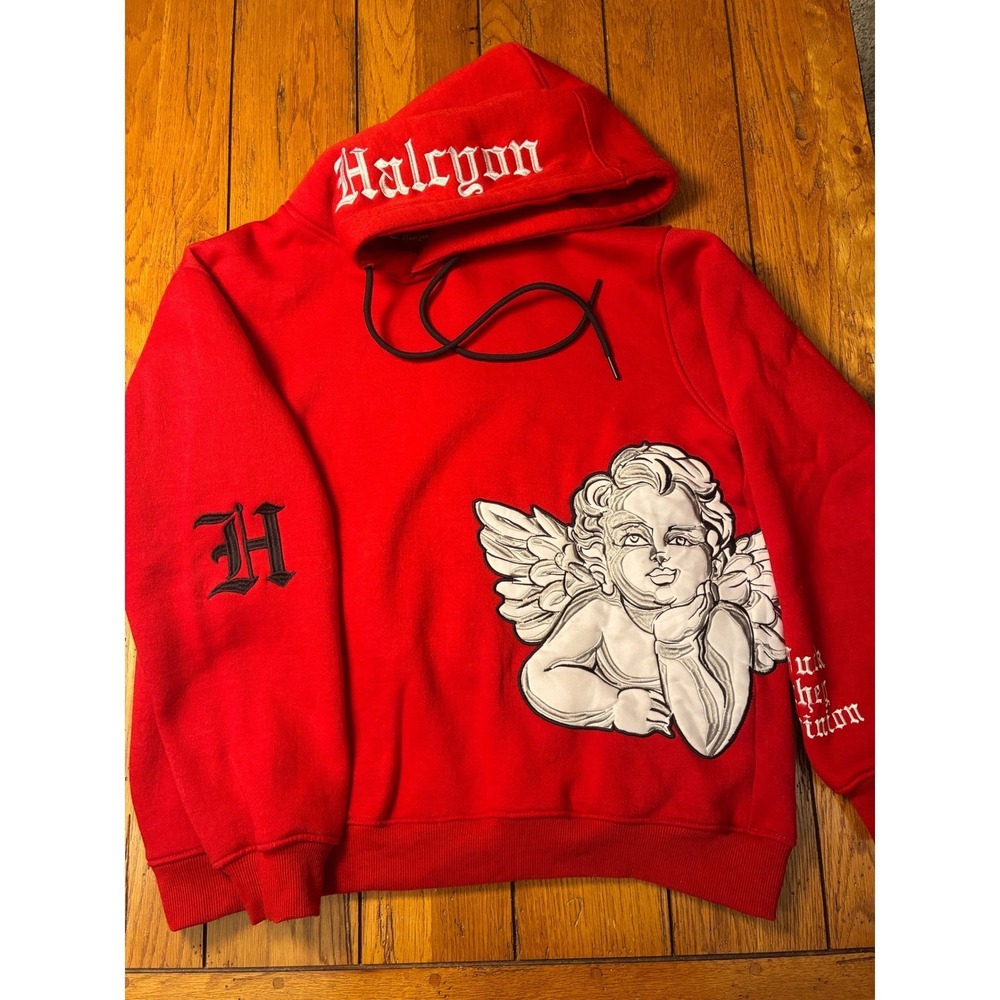 Halcyon Men Red Embroidered Angel Hoodie F Their Opinion Streetwear Medium